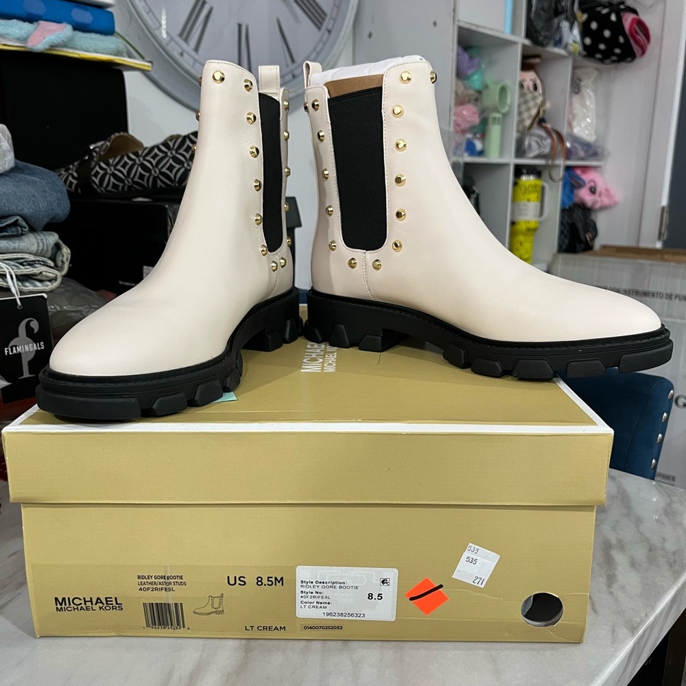 Michael Kors Cream and Black Ankle Boots